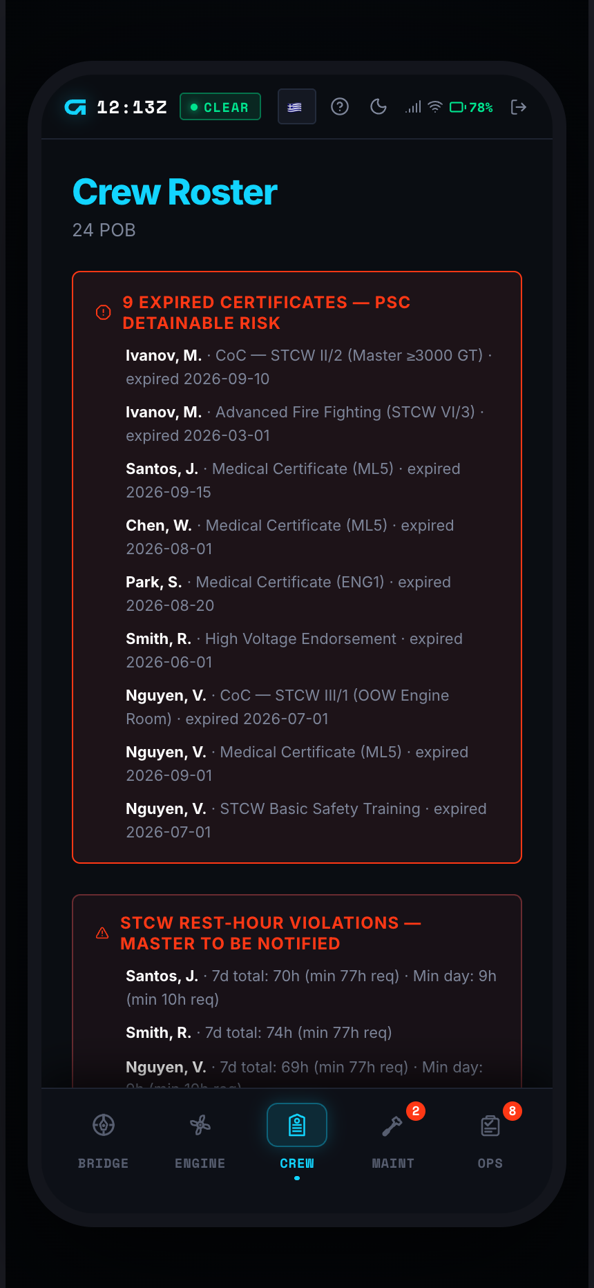 STCW rest-hour tracking in Logline